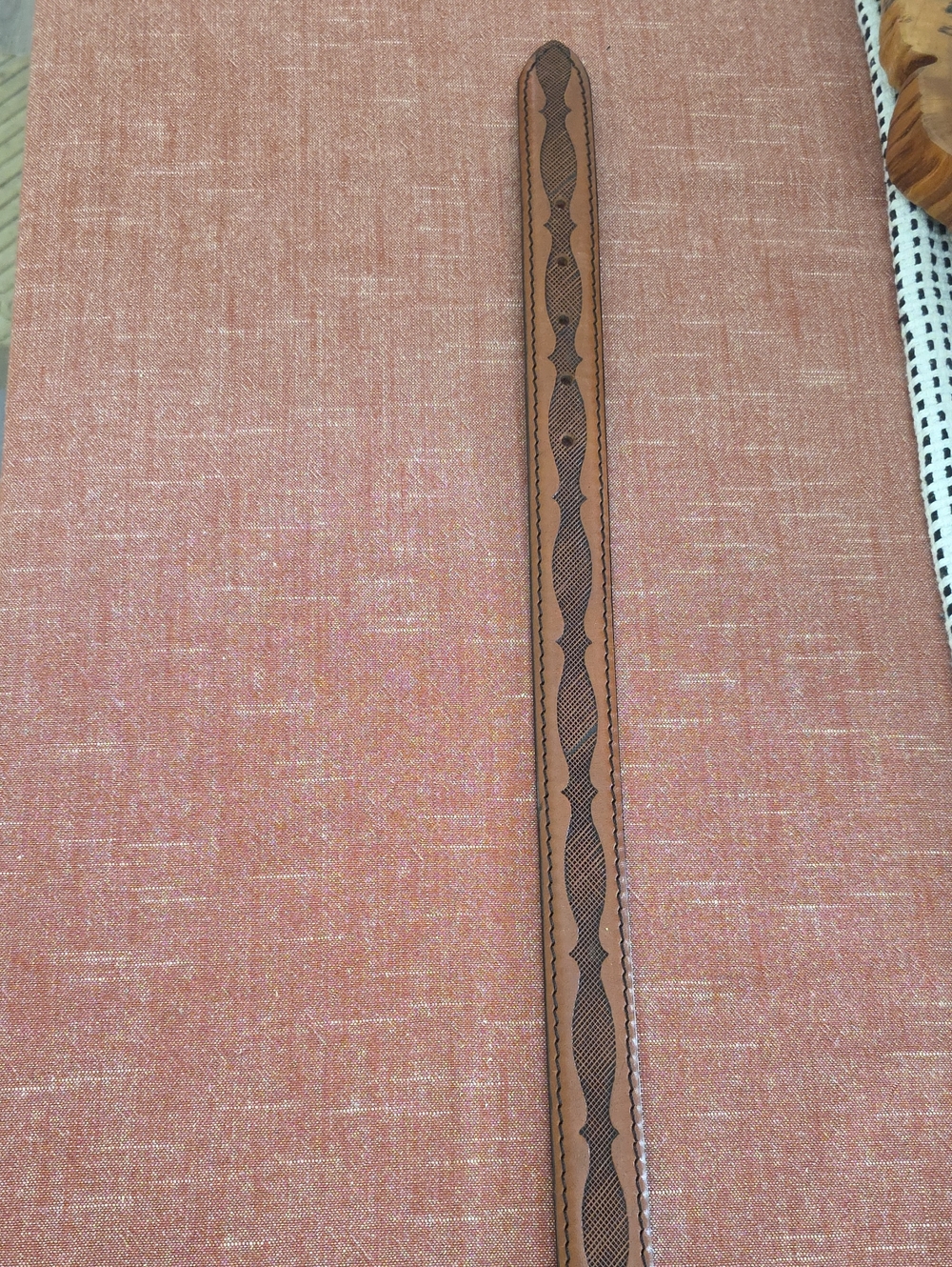 Men's Tan Leather Belt with Decorative Etching